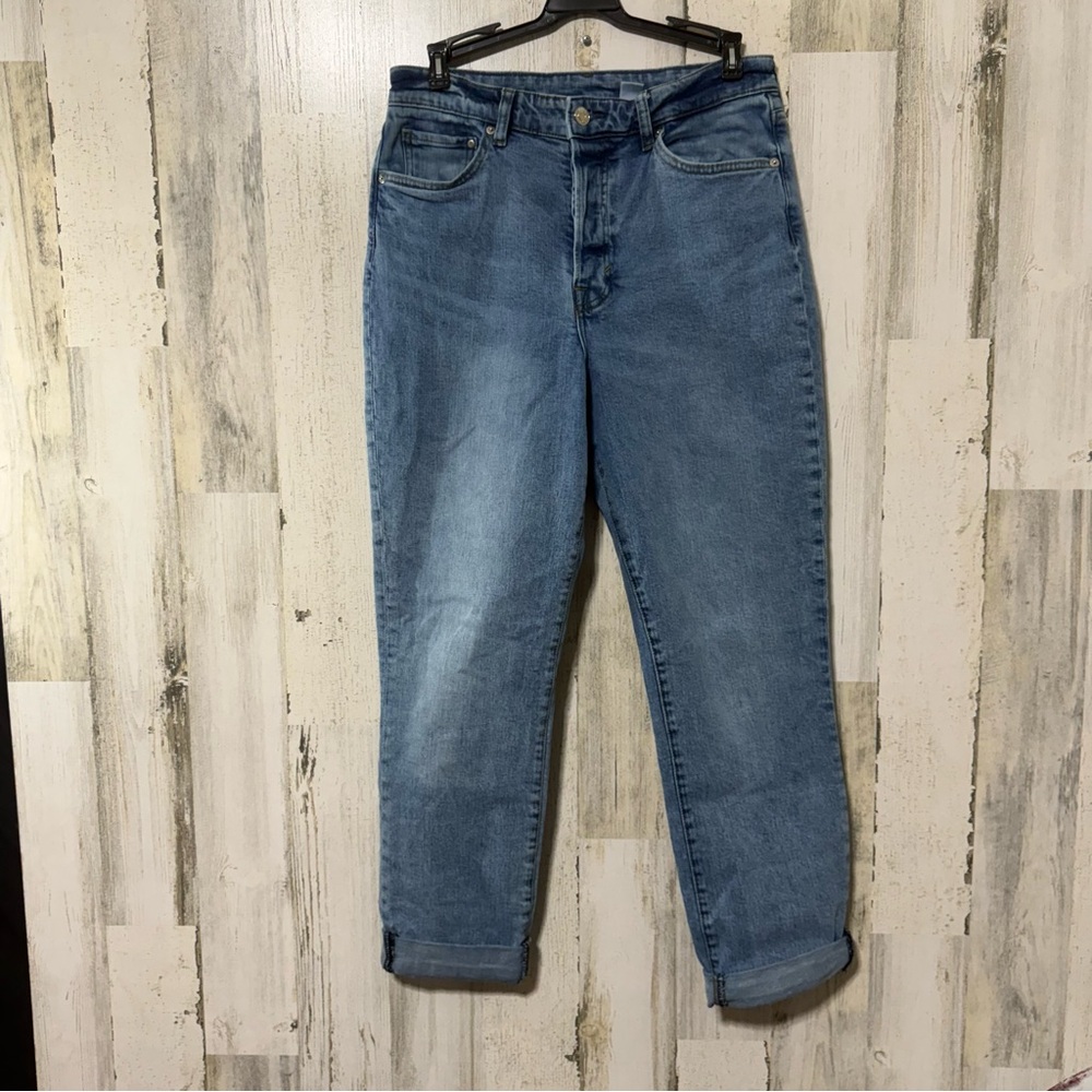 &Denim Blue Button Fly Cuffed Ankle Jeans